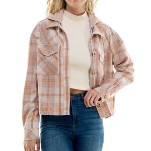 Ultra Flirt Juniors Size XL Tan Plaid Comfy Long Sleeve Hoodie Jacket NWT